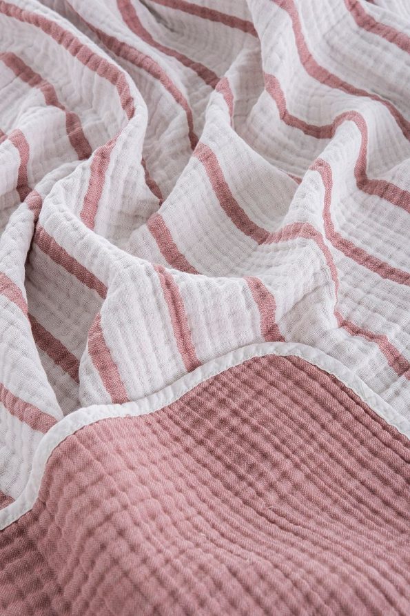 Caline Baby 4-Layer Muslin Blanket 120x120cm - Dusty Rose Striped