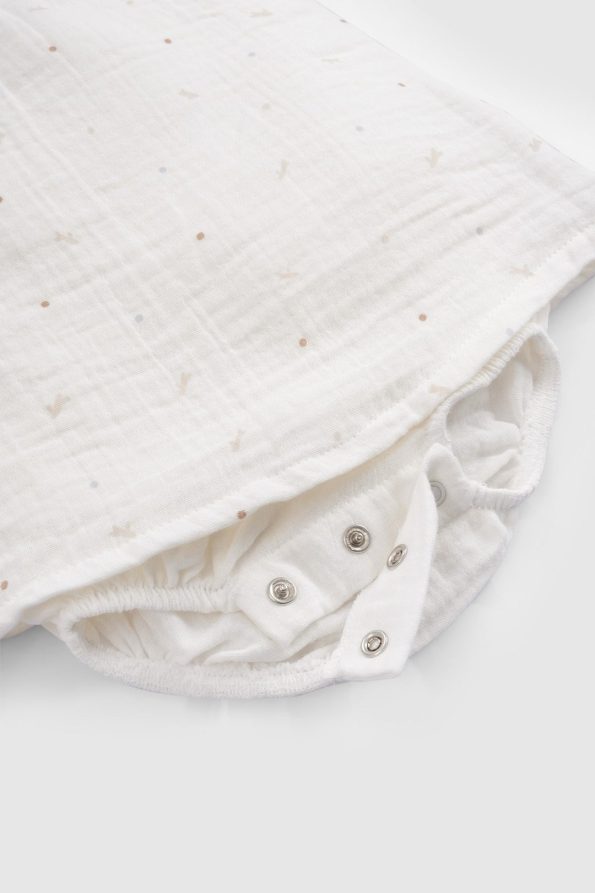 Organic Cotton Muslin Ecru Baby Dress Bodysuit