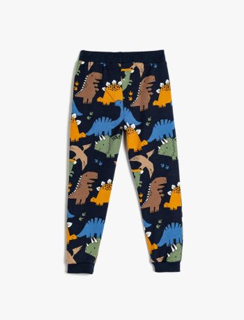 Boys' Fleece-Lined Jogger Pants with Dinosaur Print and Drawstring