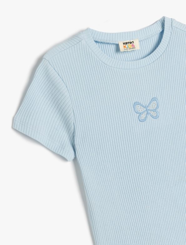 Girls' Butterfly Embroidered Cotton Crop T-Shirt
