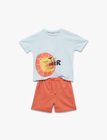 Boys' Cotton Graphic Lion Print T-Shirt and Shorts Set