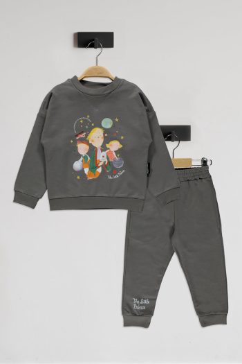 Little Prince Patterned Gray Cotton Sweatshirt Set