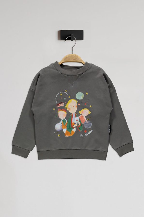 Little Prince Patterned Gray Cotton Sweatshirt Set
