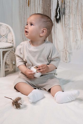 Organic Cotton Pointel Baby Beige Shorts Set
