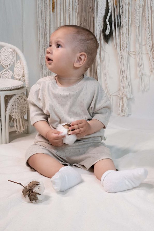 Organic Cotton Pointel Baby Beige Shorts Set