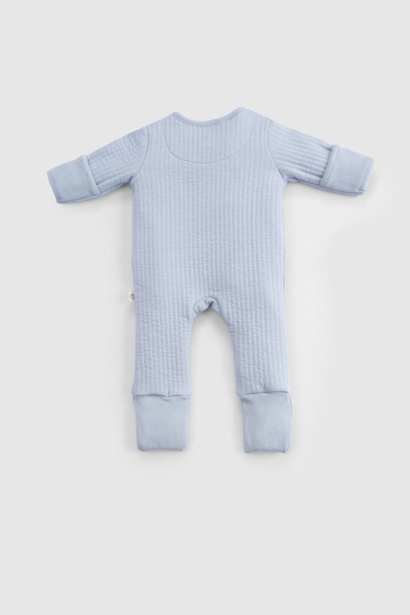 Quilted Blue Baby Jumpsuit with Footies and Gloves