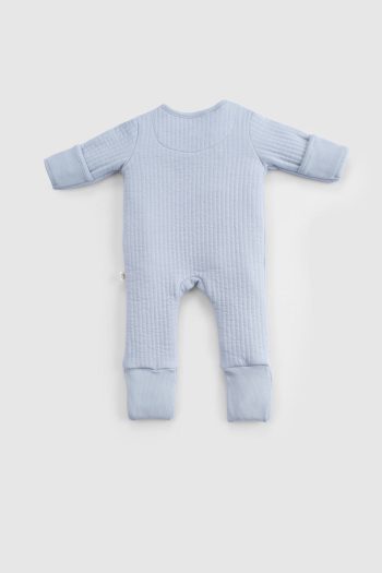Quilted Blue Baby Jumpsuit with Footies and Gloves