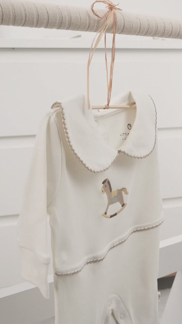 Organic Cotton Baby Collar Romper with Bear Embroidery