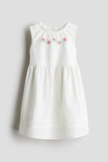 Embroidered Motif Poplin Dress