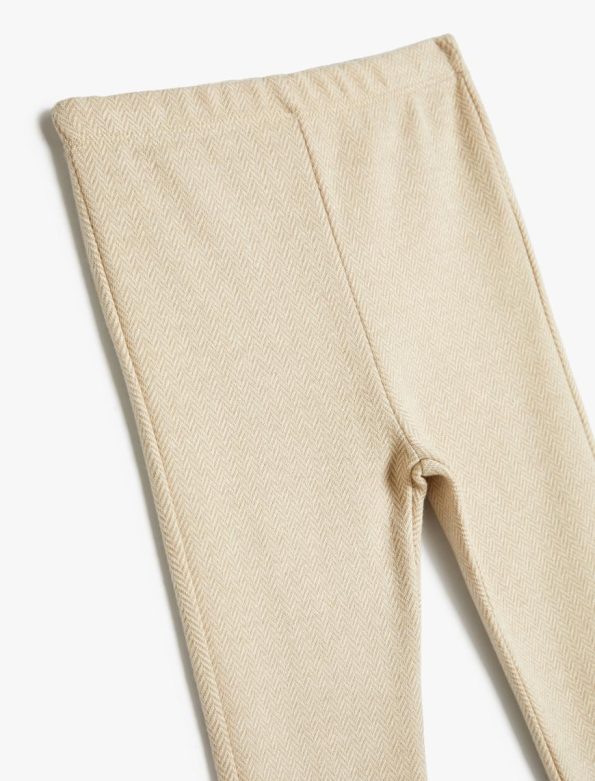 Girls' Baby Button Detail Herringbone Textured Elastic Waist Leggings