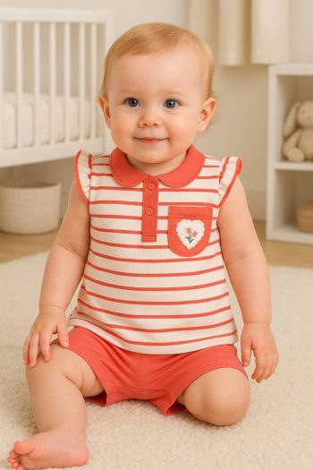 Striped Collar Two-Piece Set for Baby Girls