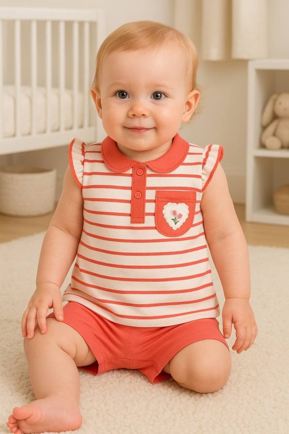 Striped Collar Two-Piece Set for Baby Girls