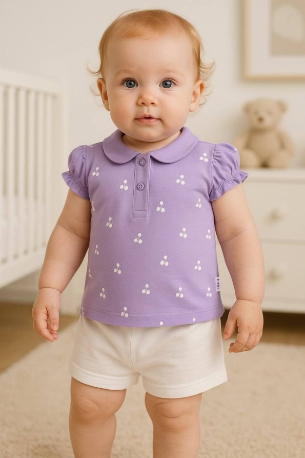 Girls' Cherry Print Collar Short Set