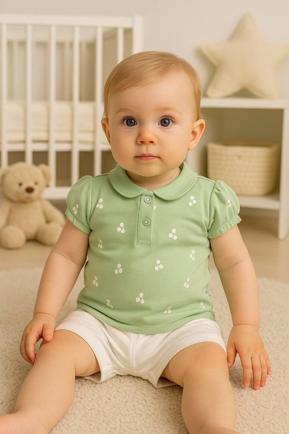 Girls' Cherry Print Collar and Shorts Two-Piece Set