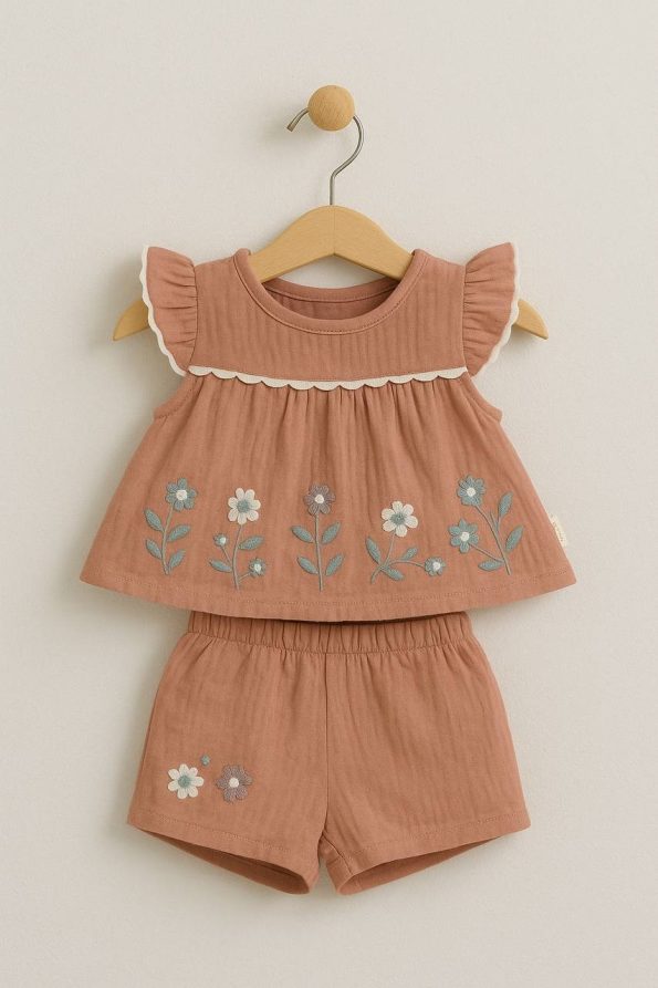 Girls' Baby Muslin Fabric Shorts Set