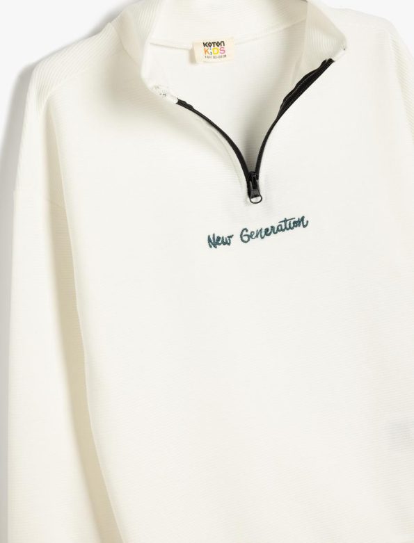 Boys' Long Sleeve Mock Neck Half-Zip Sweatshirt with Slogan Embroidery