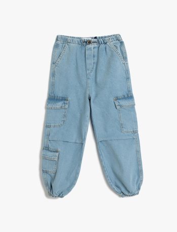 Girls' Cotton Jogger Jeans with Cargo Pockets