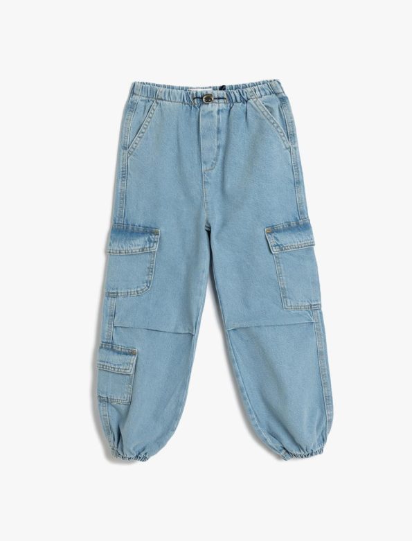 Girls' Cotton Jogger Jeans with Cargo Pockets