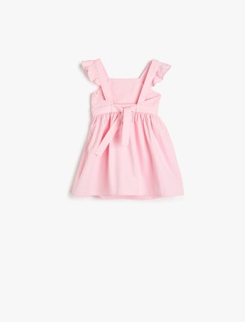 Girls' Cotton Dress with Butterfly Sleeves and Ties