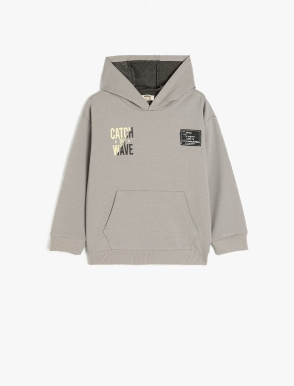 Boys' Cotton Hooded Long Sleeve Oversized Sweatshirt with Slogan Print
