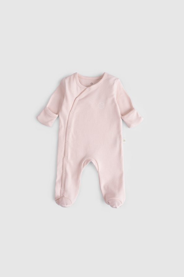 Organic Cotton Pink - Cream Footed Baby Romper Set