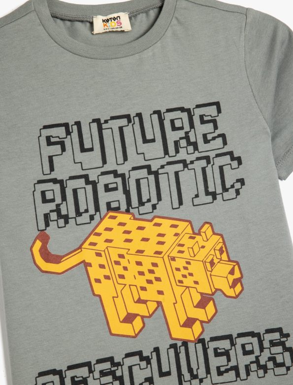Boys' Cotton Short Sleeve T-Shirt with Slogan Print