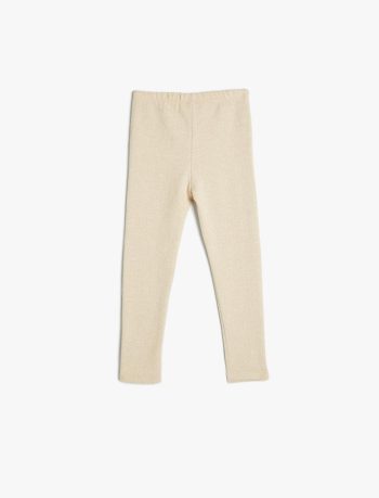 Girls' Baby Button Detail Herringbone Textured Elastic Waist Leggings