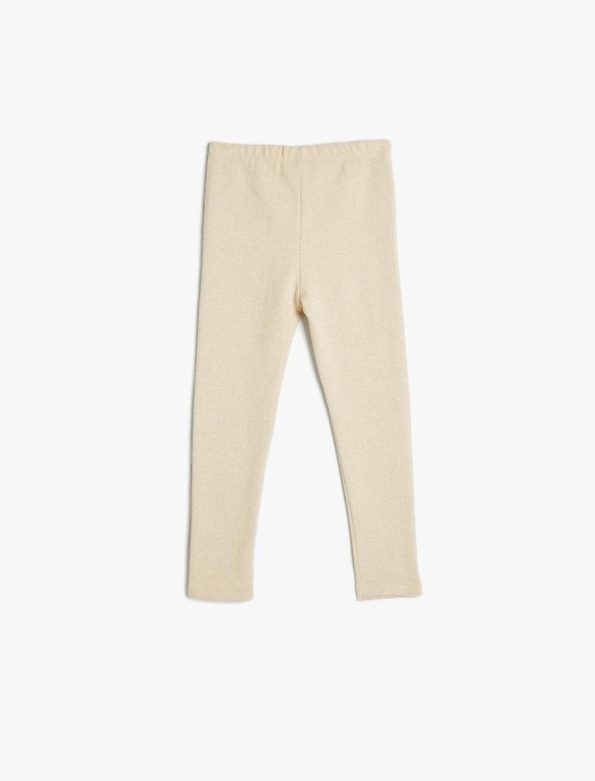 Girls' Baby Button Detail Herringbone Textured Elastic Waist Leggings