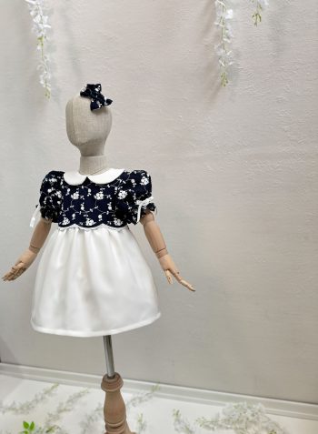 Navy Embossed Flower Dress with 2 Hair Clips