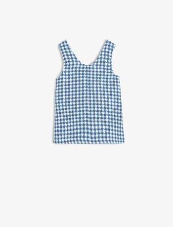 Girls' Midi Length Tweed Dress with Pockets Cotton Blend Sleeveless V-Neck