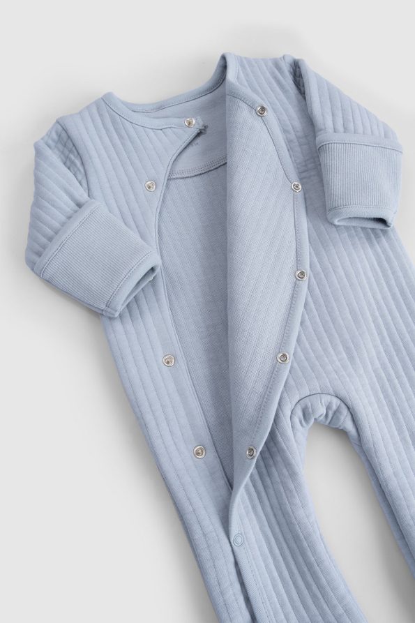Quilted Blue Baby Jumpsuit with Footies and Gloves