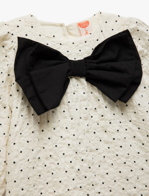 Girls' Cotton Long Sleeve Bow Detail Dress