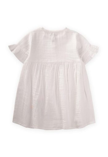 Organic Flower Embroidered Dress for Ages 1-6 Ecru