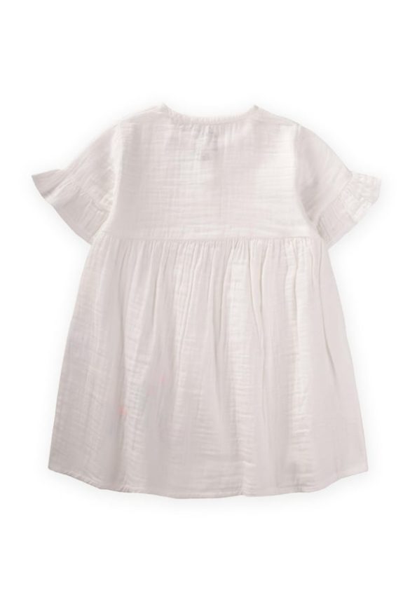 Organic Flower Embroidered Dress for Ages 1-6 Ecru