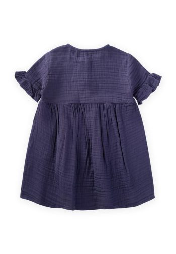 Organic Floral Embroidered Dress for Ages 1-6 Navy Blue