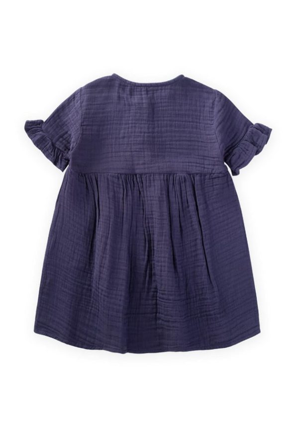 Organic Floral Embroidered Dress for Ages 1-6 Navy Blue