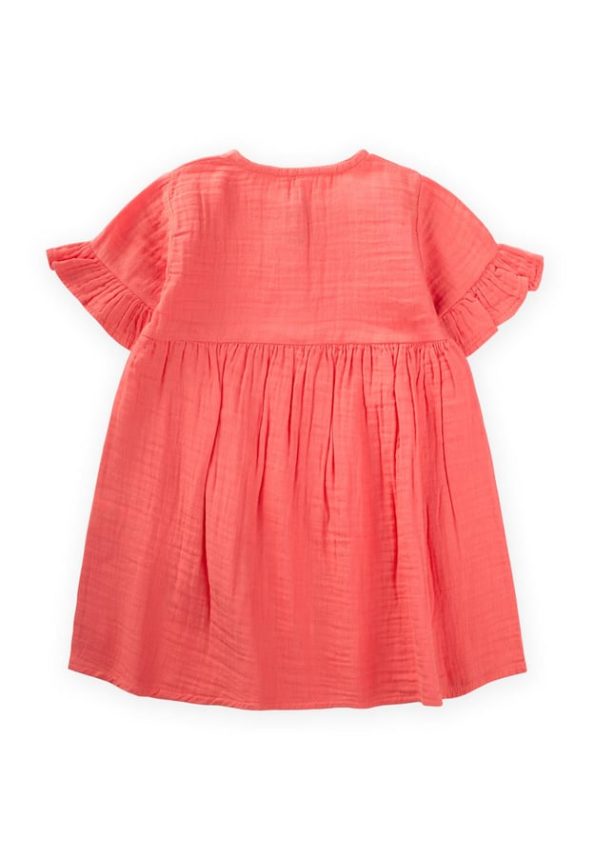 Organic Flower Embroidered Dress for Ages 1-6 Coral