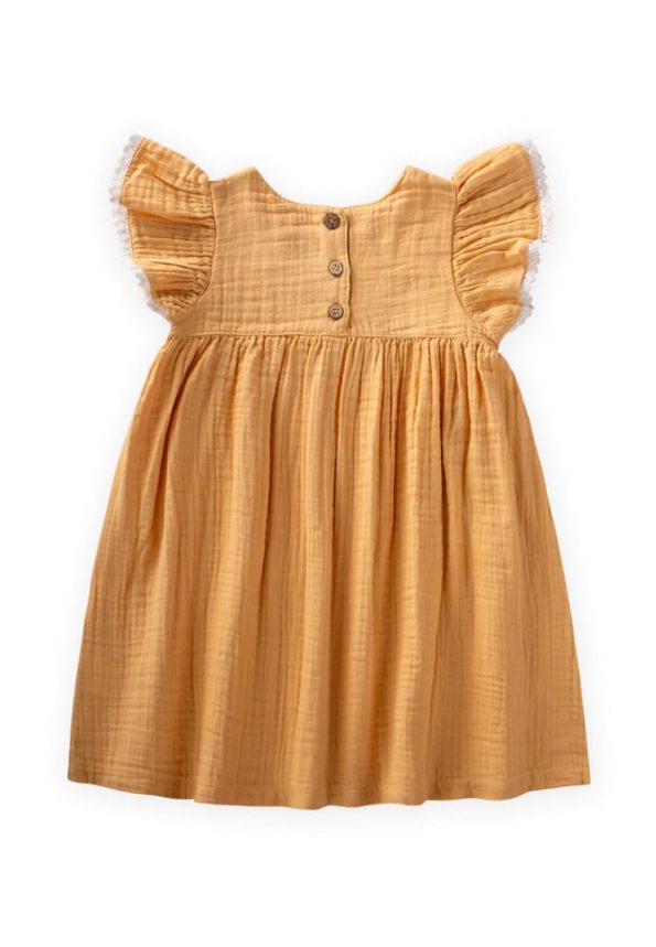 Organic Embroidered Muslin Dress for Girls 2-10 Years Pastel Yellow