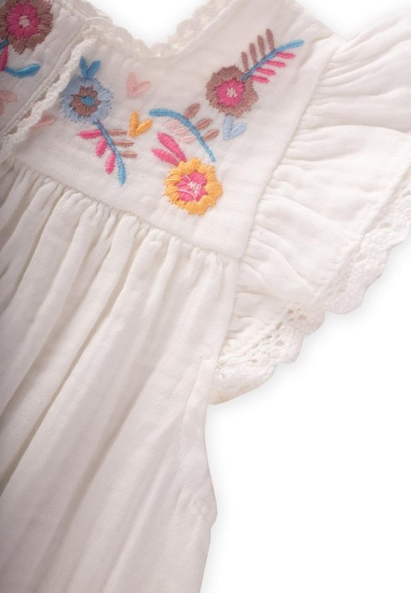 Embroidered Organic Muslin Dress 2-8 Years Cream
