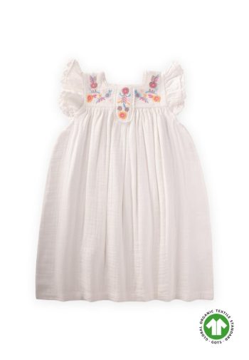 Embroidered Organic Muslin Dress 2-8 Years Cream