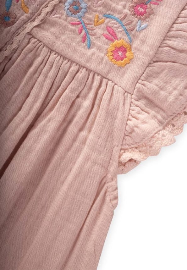 Embroidered Organic Muslin Dress 2-8 Years Blush Pink