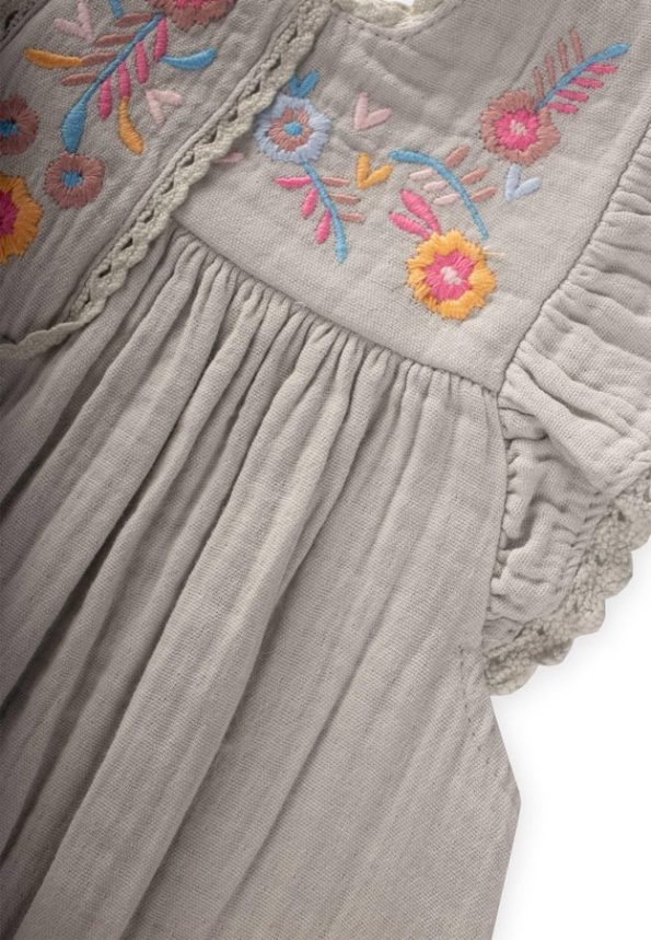 Embroidered Organic Muslin Dress 2-8 Years Mint Green