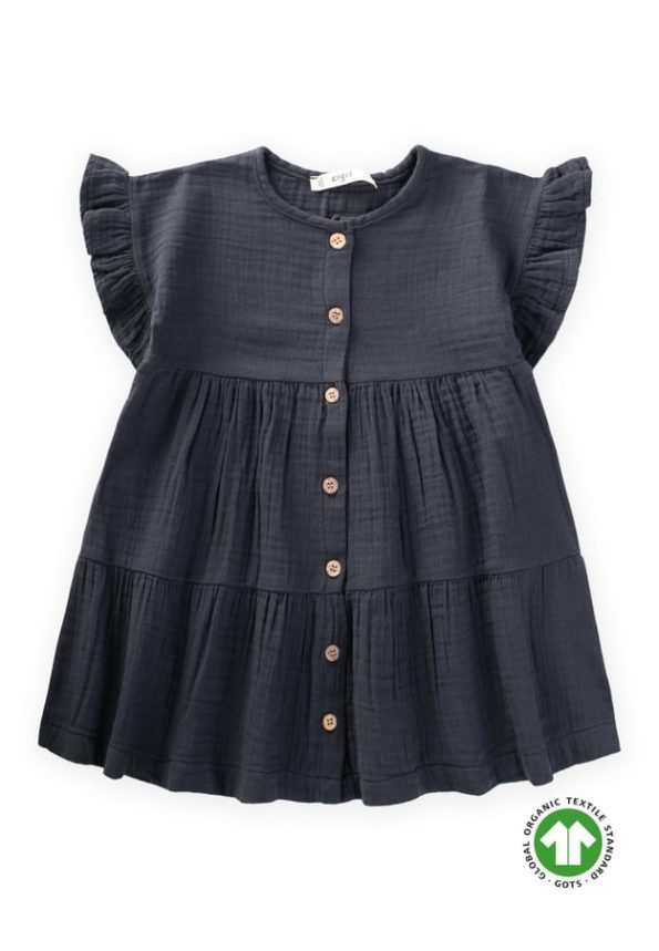 Organic Muslin Dress for Ages 2-8 in Anthracite