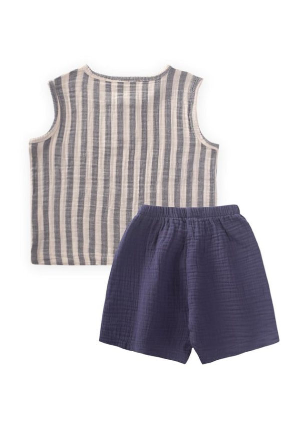 Muslin Baby Button-Up Set 0-5 Years Navy Striped