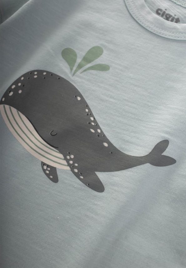 Whale Print T-Shirt Set for Ages 1-5 Mint Green