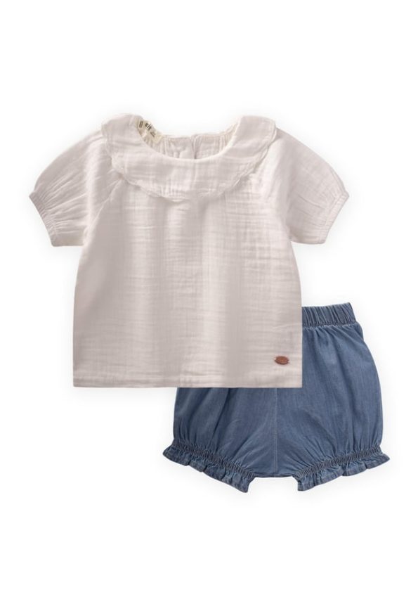 Baby Collar Denim Shorts Set 0-4 Years Cream