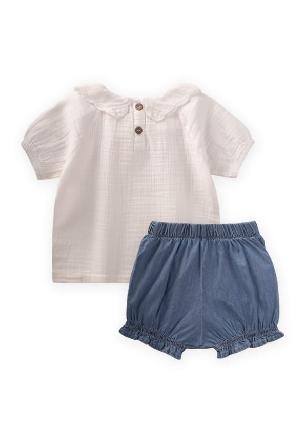 Baby Collar Denim Shorts Set 0-4 Years Cream