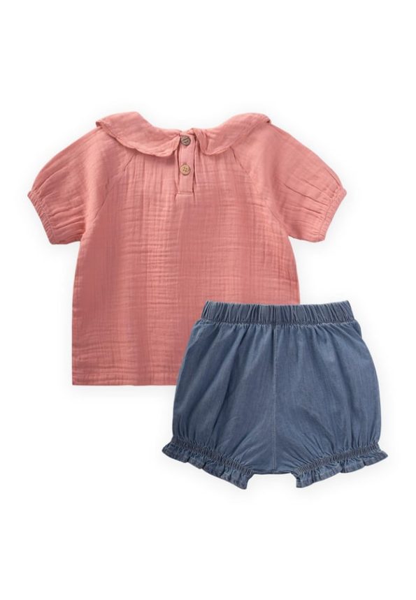 Baby Collar Denim Shorts Set for Ages 0-4 Peach
