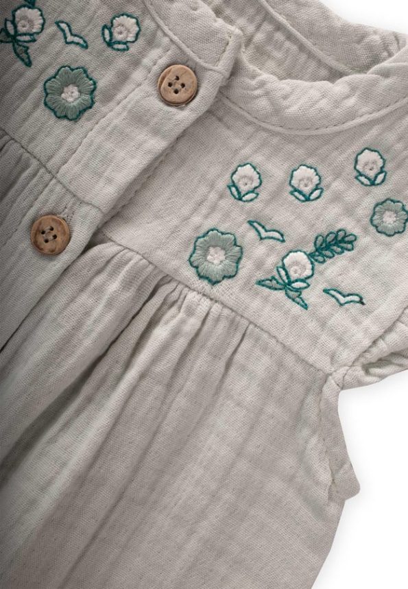 Organic Embroidered Muslin Jumpsuit 0-3 Years Mint Green