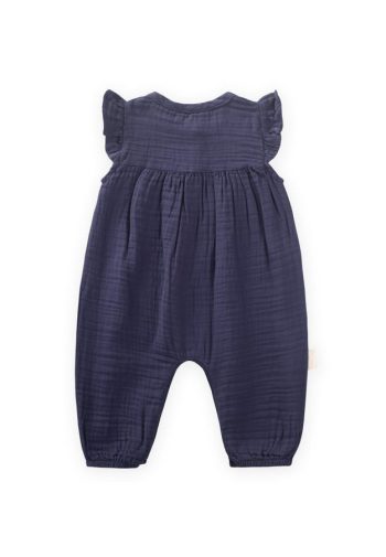 Organic Embroidered Muslin Romper 0-3 Years Navy Blue